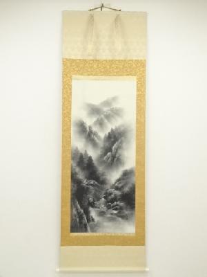 呉石筆　水墨山水　肉筆絹本掛軸（中島清堂識箱）